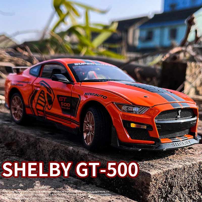 1:24 Ford Mustang Shelby GT500 Alloy Sports Car Model Diecast Metal Toy Car Model High Simulation Sound and Light Childrens Gift