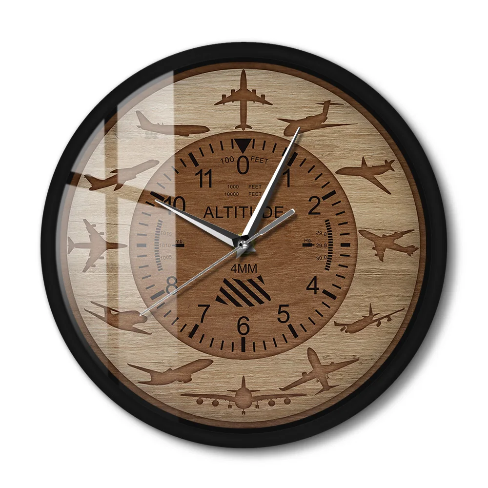 Airplanes Altitude Measurement Metal Frame Wall Clock Silent Aircraft Altimeter Wall Watch For Pilot Aviation Bedroom Home Decor