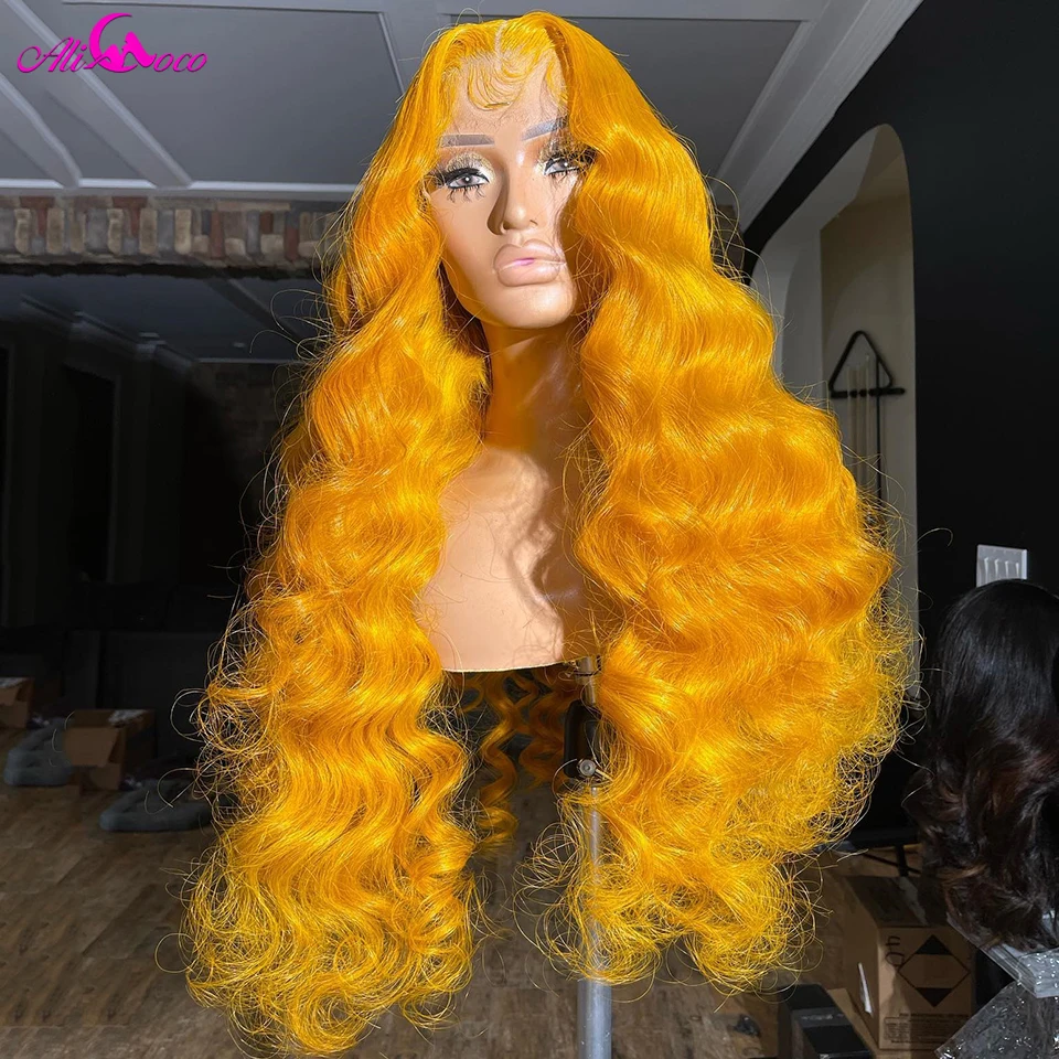 Bright Yellow Loose Wave Human Hair Wig With Baby Hair 13x4 Lace Frontal Human Hair Wigs For Woman 613 Blonde Human Hair Wig