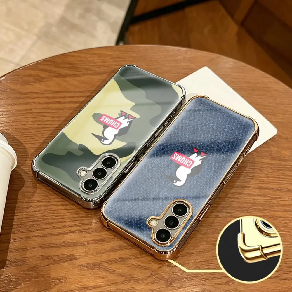 C-Chums Phone Case For Samsung S26 S25 S24 S23 S22 S21 Plus Ultra FE Gold silver four-corner shockproof glass