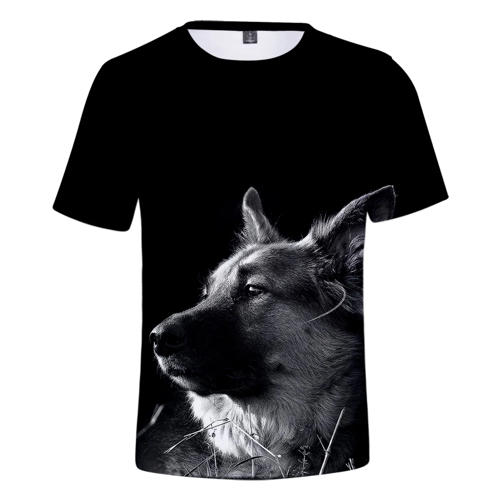 New Cartoon Personality Dog Unisex T-shirt Fashion Funny Animal Outdoor Wear O-neck German Shepherd Pattern Sports Breathable