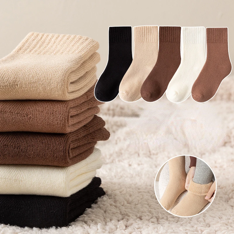 5 Pairs/Lot Children Winter Socks Cotton Thick Keep Warm Terry-loop Hosiery for 1-12 Years Baby Boys and Girls Kids Towel Socks