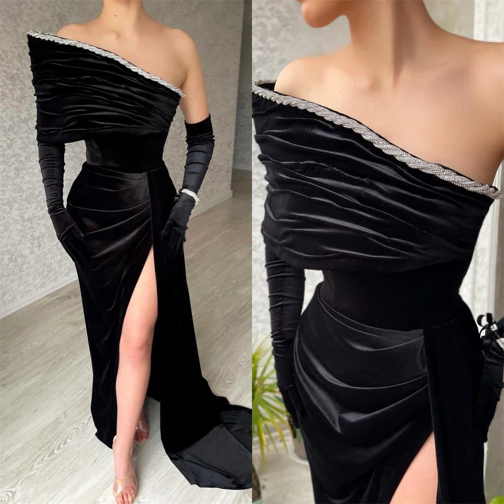 

Yipeisha Prom Dresses One-shoulder Sheath Celebrity Sequin Fold Satin Occasion Evening Gown Women2024 فساتين سهره