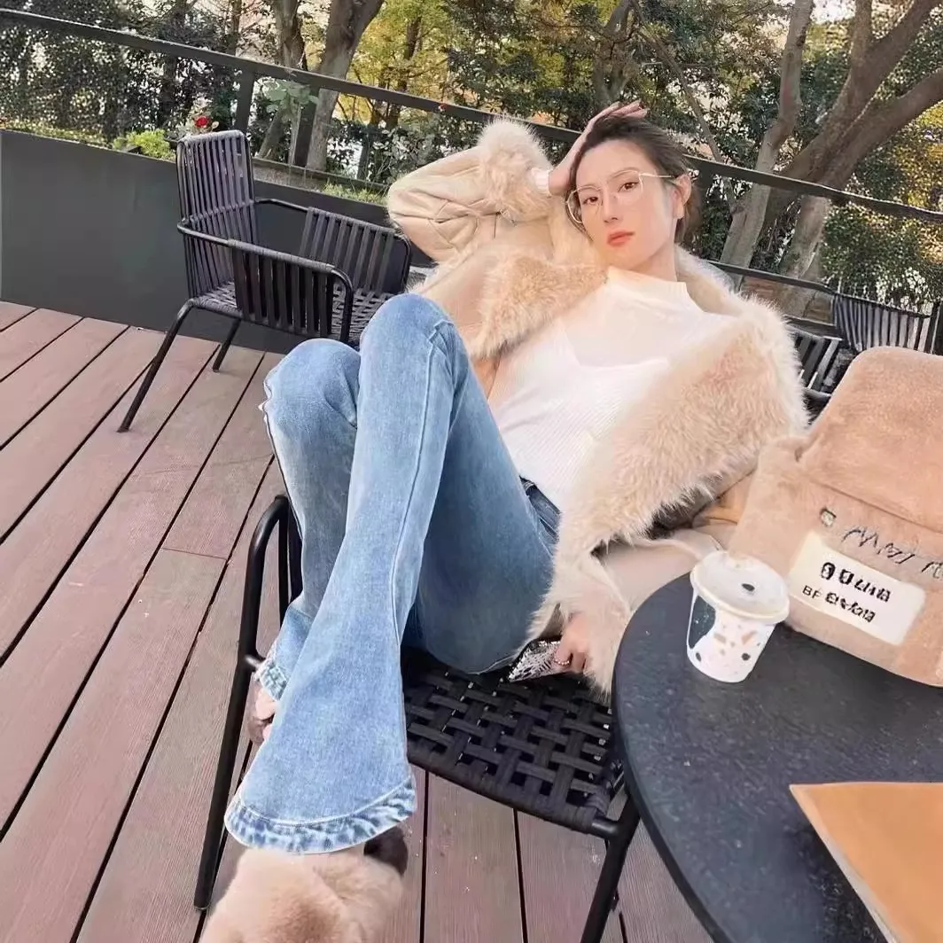 

Джинсы-клеш с высокой талией для женщин, облегающие брюки с расклешенным низом, эластичные длинные джинсы из смесового хлопка и лайкры для уличного стиля