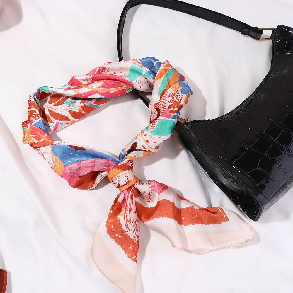 Luxury Beach Stripe Female Wave Point Flower Square Scarf Hair Tie Band Head Scarf Women Silk Scarf