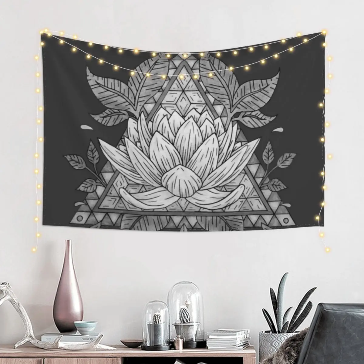 Grey Lotus Flower Geometric Design Tapestry Aesthetic Decoration Wall Decoration Items Tapestry