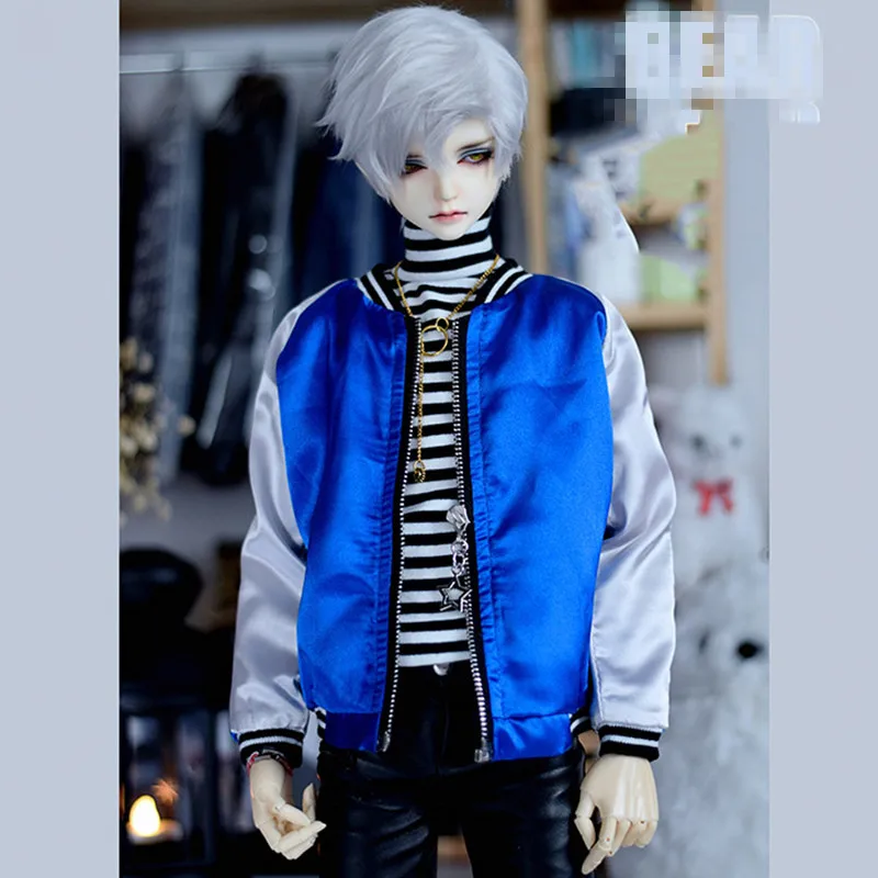 Cool Baseball Jacket Striped High Collar Shirt for 1/4 MSD, 1/3 SD13, SD17 Uncle Doll Clothes CMB117