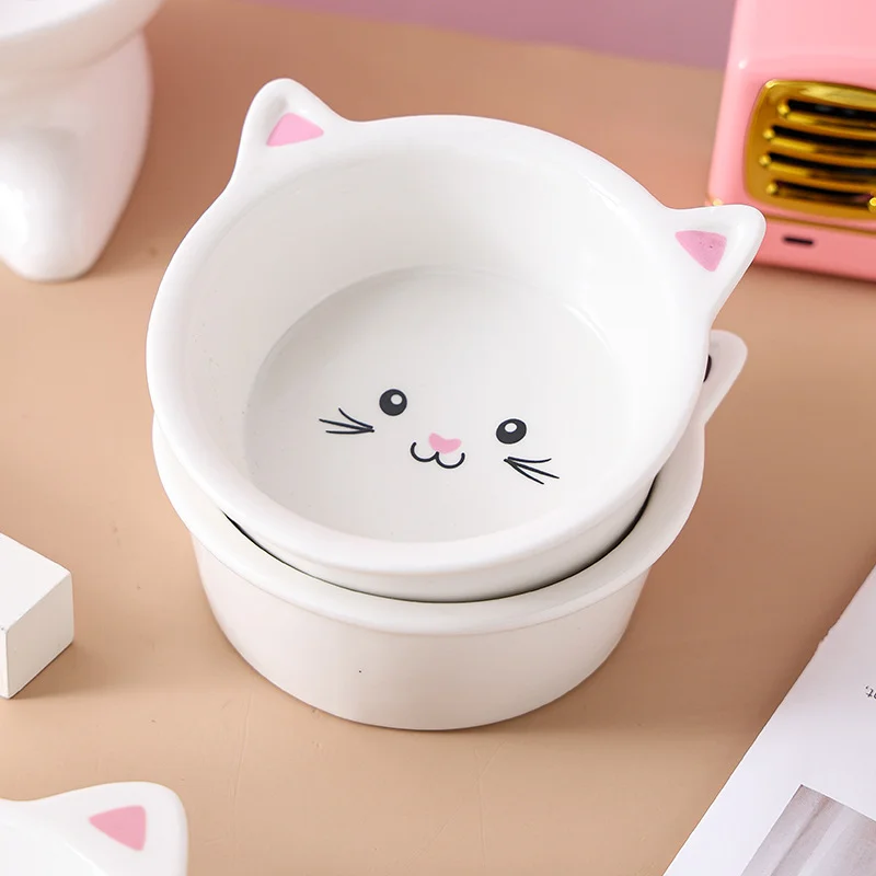 Cat Bowl Ceramic Protection For Cervical Spine High Feet Anti Rollover Oblique Mouth Dog Eating Drinking Water Pet Supplies