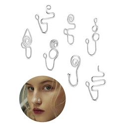 3pcs/7pcs Punk Non Puncture Nose Ring For Women U-Shaped Wire Spiral Fake Piercing Nose Clip Cuff Nostril Body Jewelry Gifts