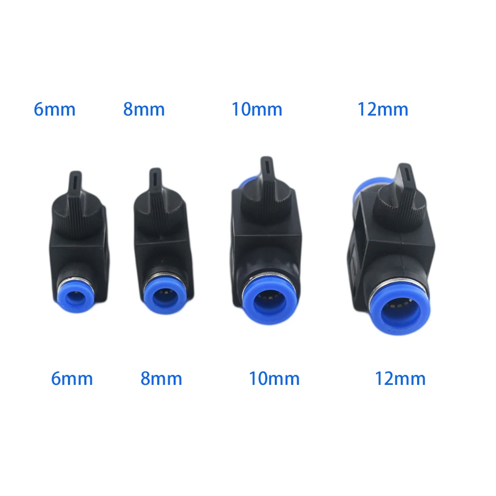 Plastic Pneumatic Hand Valve 8mm-12mm Black Push In Quick Joint Connector To Turn Switch Manual Ball Current-limiting Valve