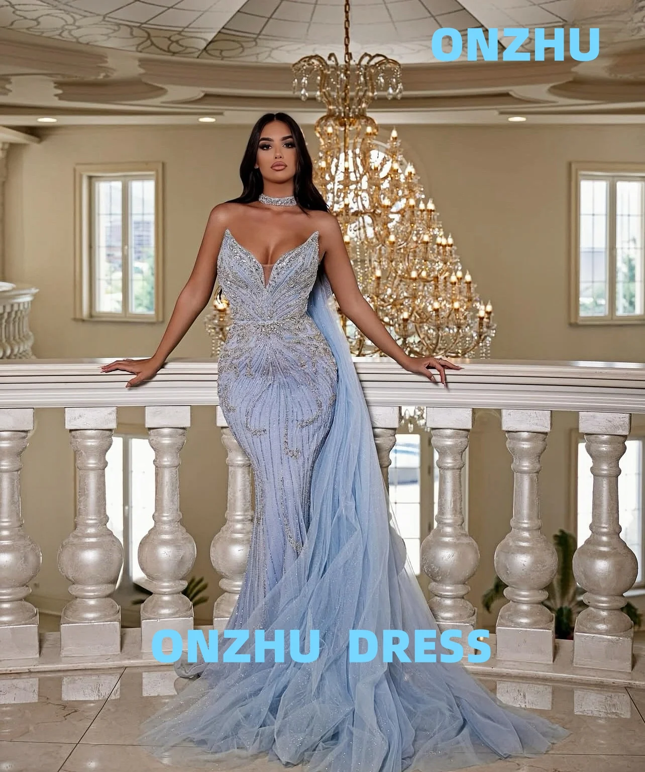 

Customized V-neck sleeveless mermaid elegance amanda 's novias luxurious evening dresses women evening dress