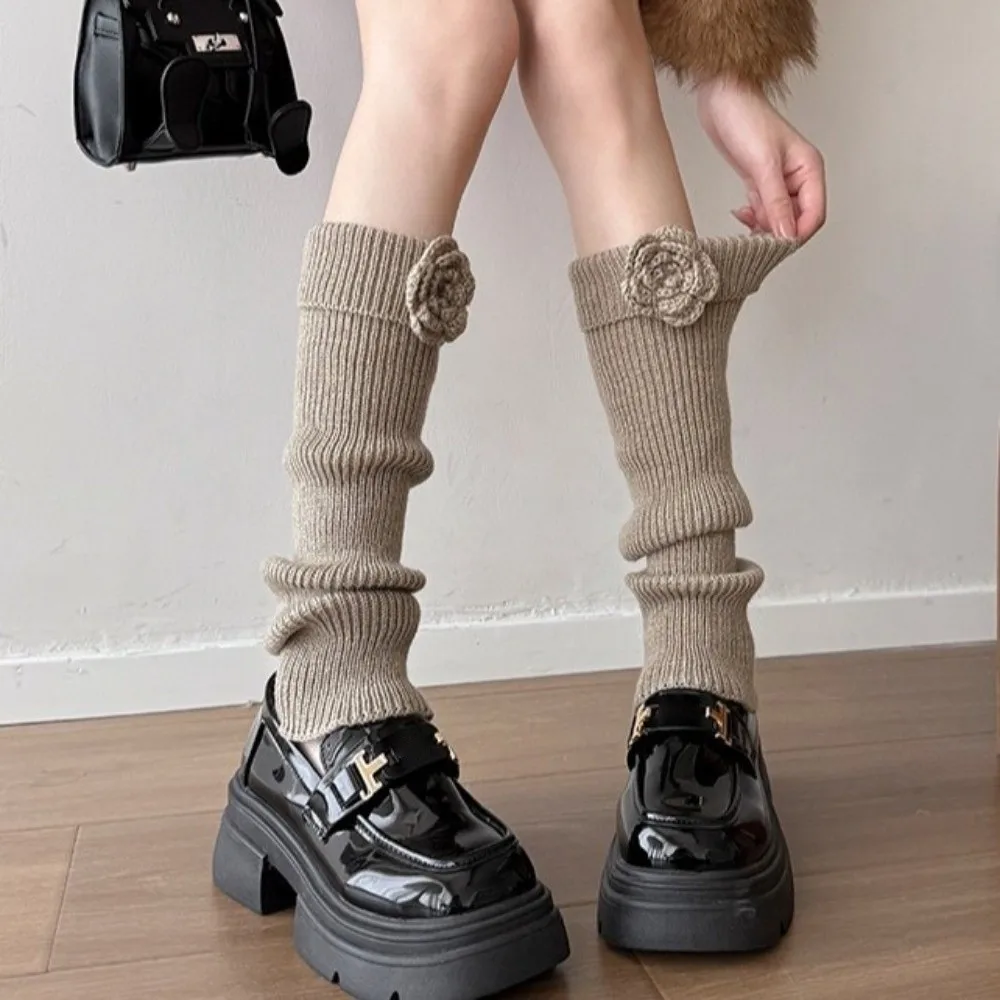 

Новые однотонные гетры, утолщенные носки средней длины INS, вязаные женские носки ручной работы с цветами и ворсом