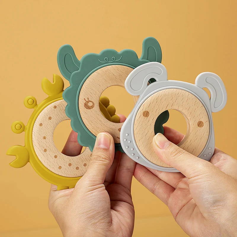 TYRY.HU New Silicone Teether Customized Rudder Shape Wooden Teether Ring Baby Gift Set Silicone Baby Teether BPA Free