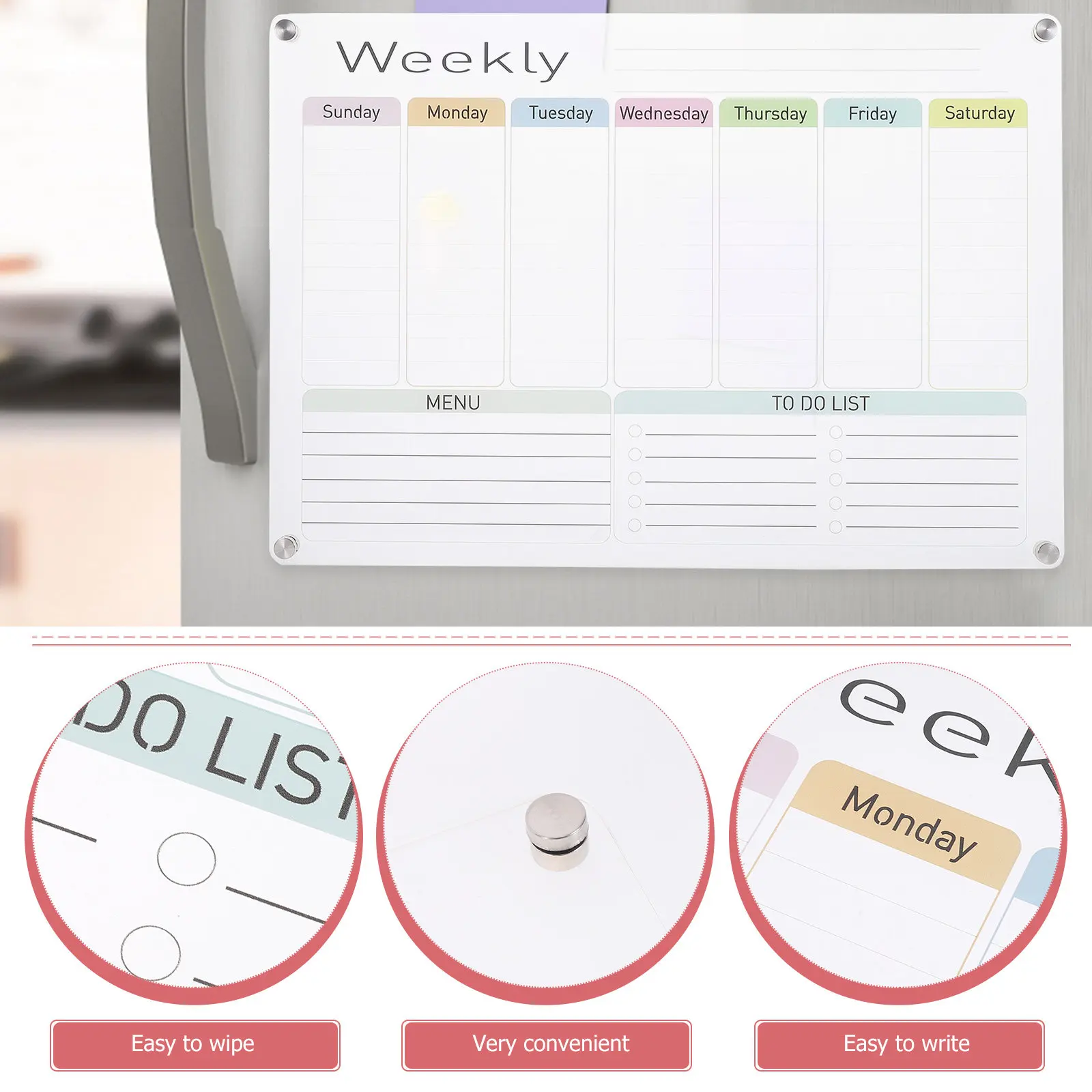 Acrylic Whiteboard for Fridge Magnetic Dry Erase Calendar Planner Schedule Writing Board Reusable Reminder Organizer Kitchen