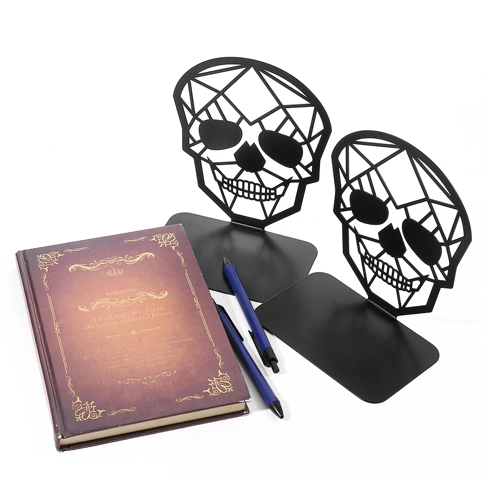 1 Pair Skull Design For Bookshelf L Shape Heavy Duty Gift Home Library Office Decorative Book End Support Desktop Organizer