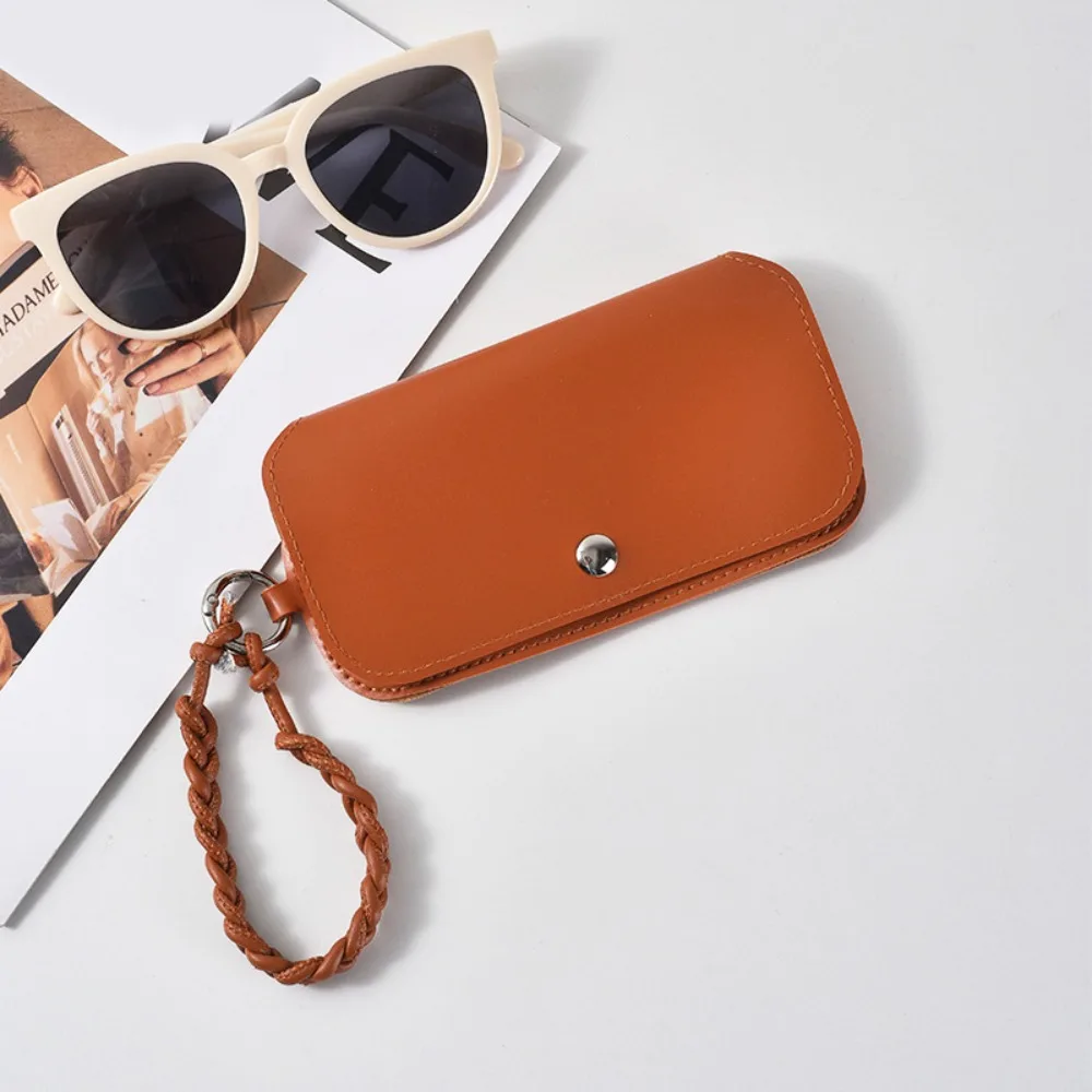 

Portable Pu Leather Glasses Bag Leather Weave Rope With Lanyard Glasses Storage Bag Glasses Clip Korean Style