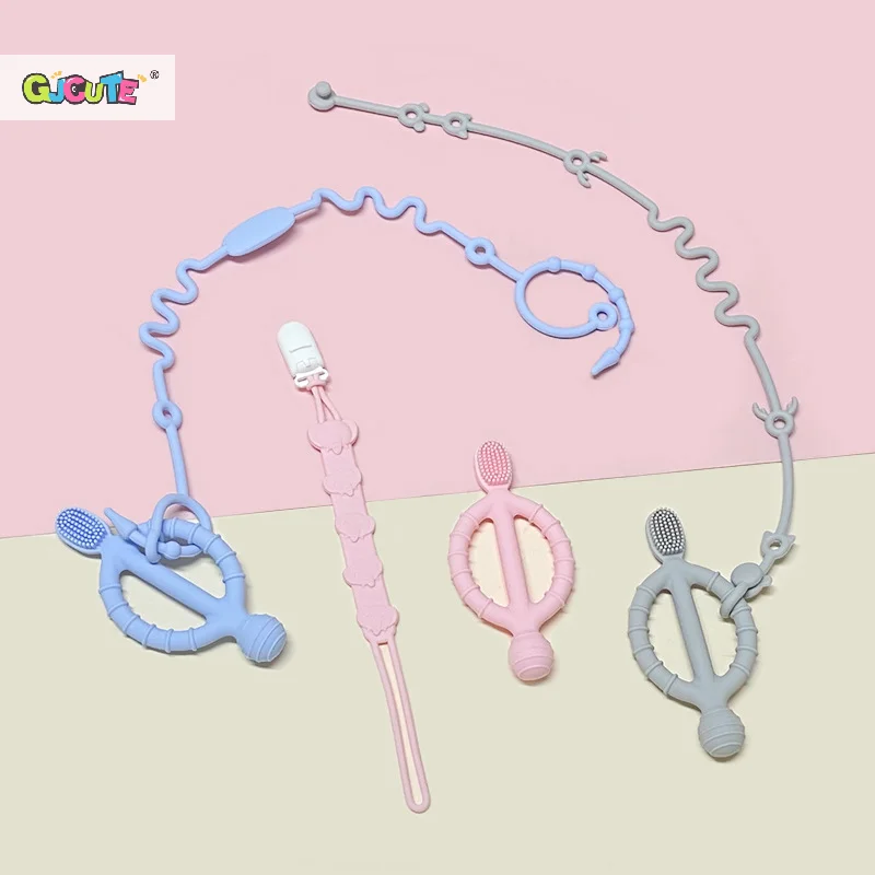 Solid Color Silicone Teether Baby Teething Toys With Easy-Hold Handle Infant Toothbrush Free Oral Health Care For Infant Gentle