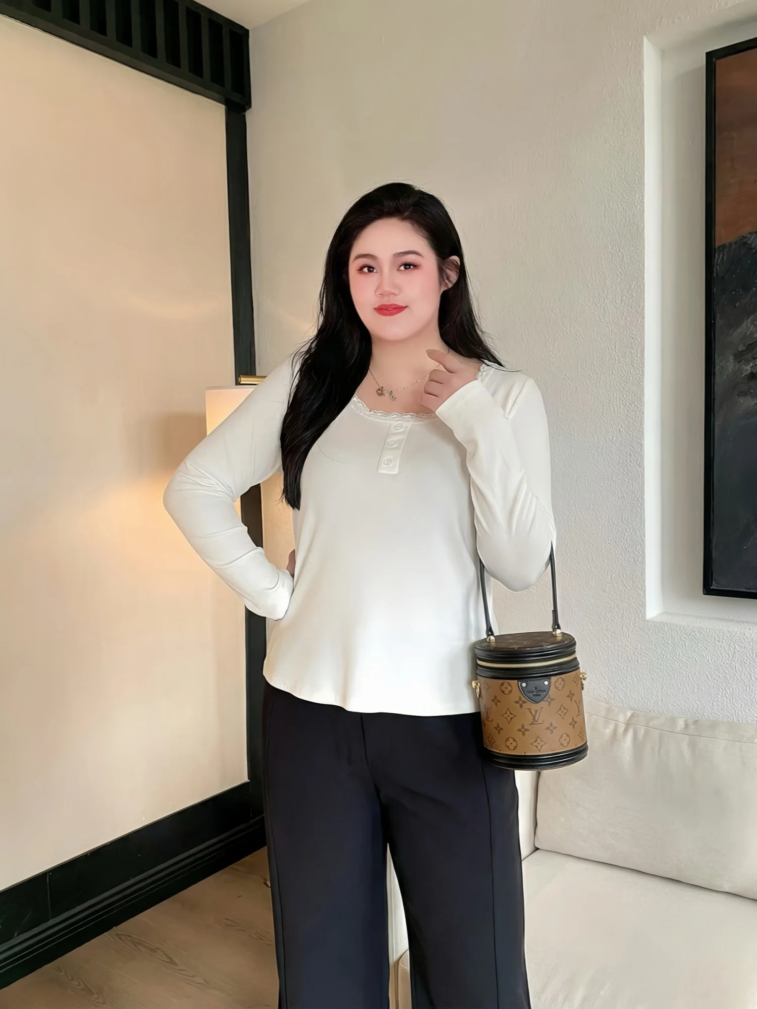 

plus Size Women's Spring Pure Color Square Collar T-Shirt Inner Wear Slimming Belly Covering Base Shirt Commute Style