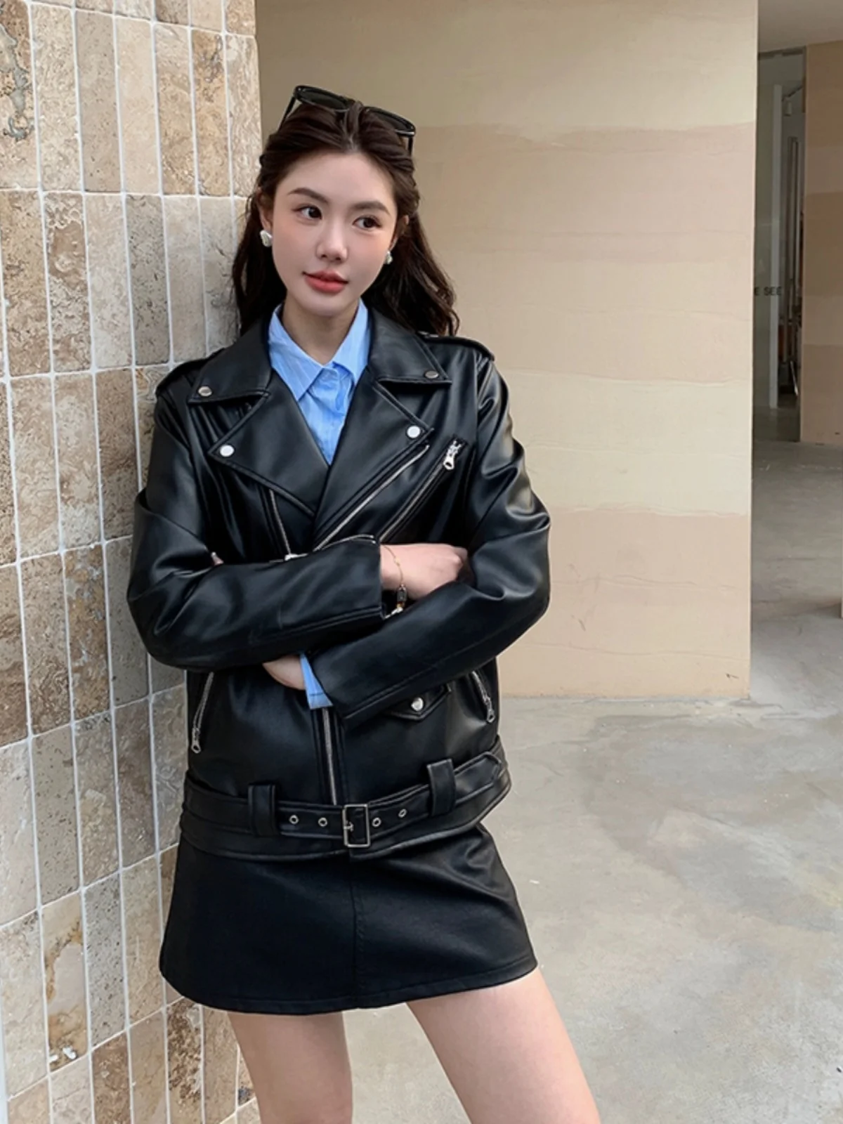 Casual losse PU-leer Jaet dames Street Sle Biker-kleding Lente Herfst Afslankende leren jas Grote maat ritssluiting