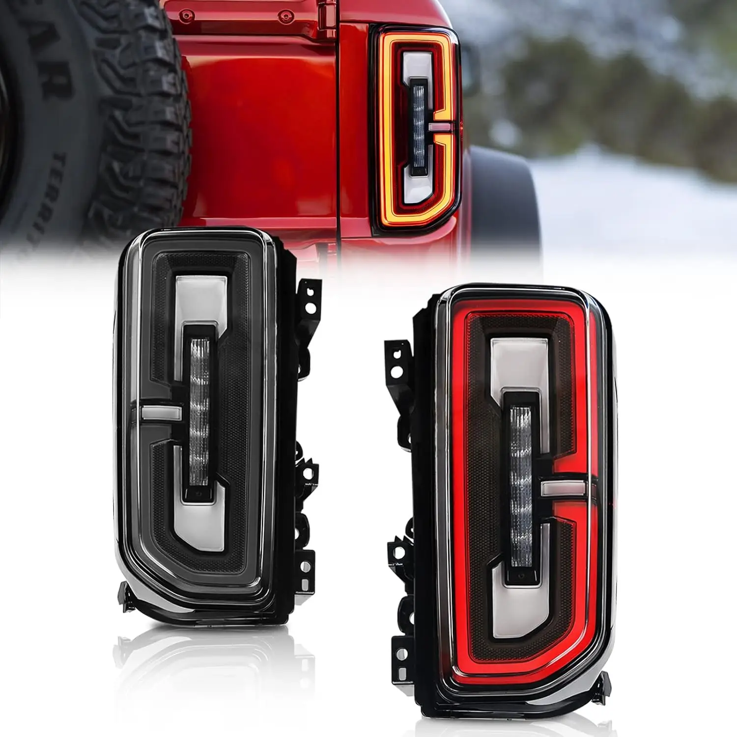 

New High Quality Red Lens 12V 6000 Lumens 5500K LED Taillight Taillamp Assemblies For Bronco 2021-2024 Accessories