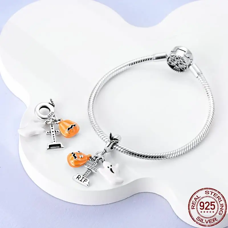 925 Sterling Silver Charms Halloween Pumpkin Ghost Beads Fit Original Pandora Bracelet&Bangle For Women DIY Fashion Jewelry Gift