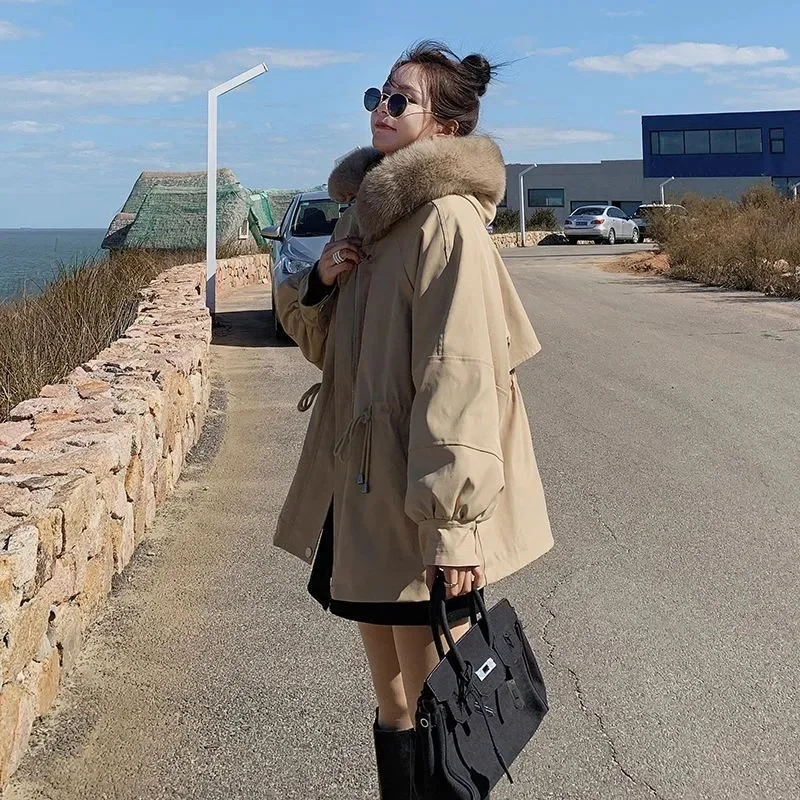 Korean Ladies Hooded Patchwork Puffer Coat Winter Women Fashion Cotton Padded Jacket 2025 Femme Long Sleeves Parkas Outcoat