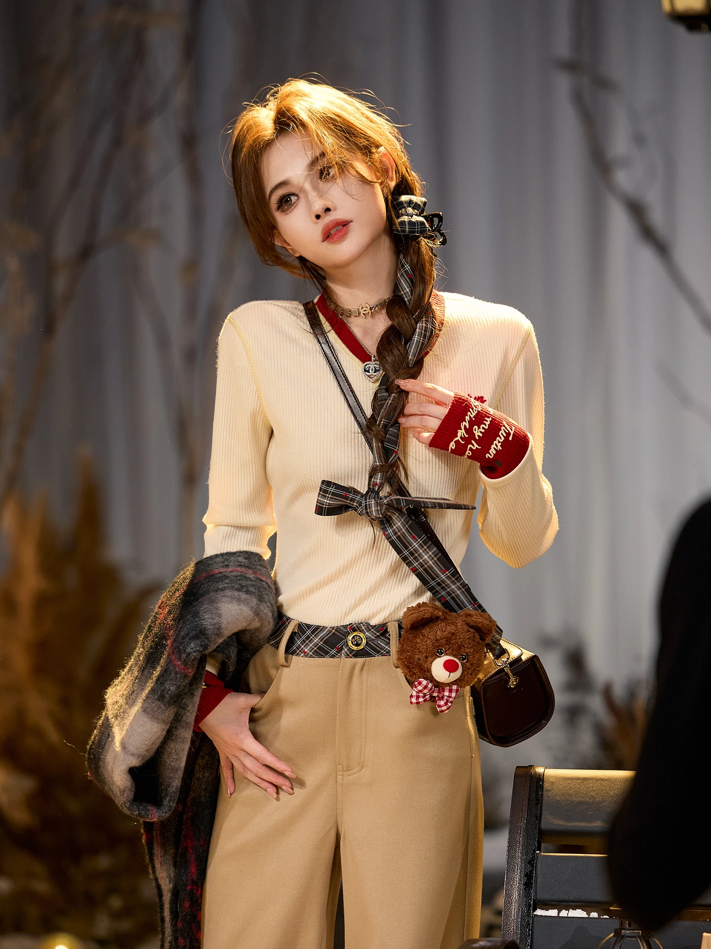 

TUNT Autumn Winter Embroidered Long Sve Knitted Base Layer Top Color Blo Festival Aosphere Hidden Zipper Soft Polyester