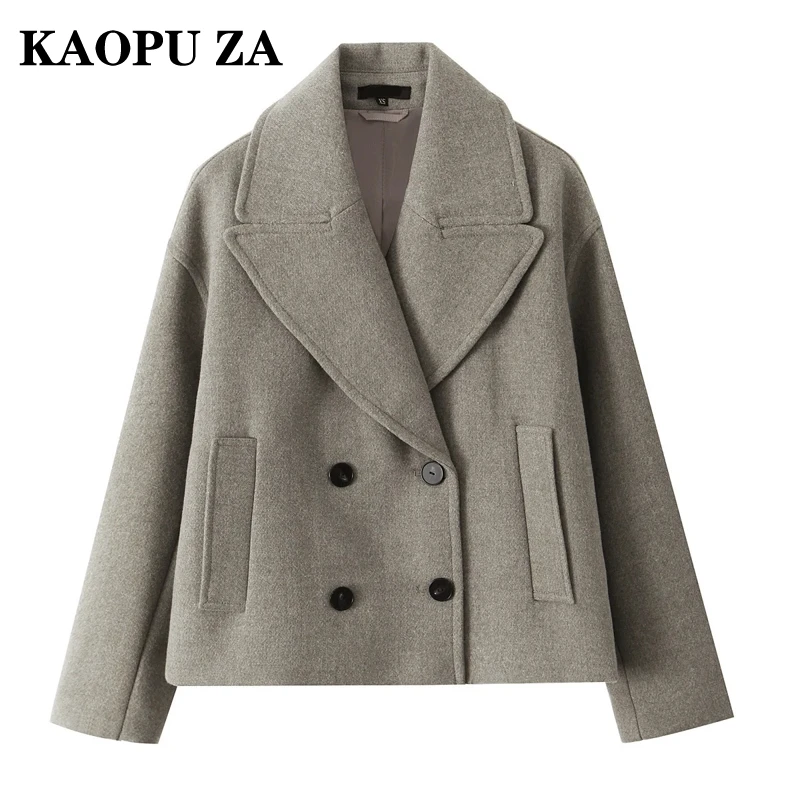 KAOPU ZA Woman's 2024 Autumn/Winter Fashion Long Sleeve Double-breasted Jacket Female Casual Notched Collar Solid Color Coat Top