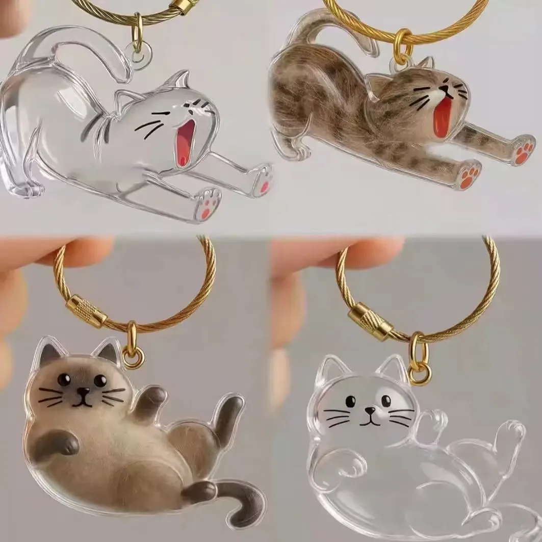 ZAKOL Niedlicher Katzenhaar-Gedenk-Schlüsselanhänger, Katzenfell-Behälter, Haustier-Fellsammler-Kapsel, Schlüsselring, Taschenanhänger, kleines Geschenk