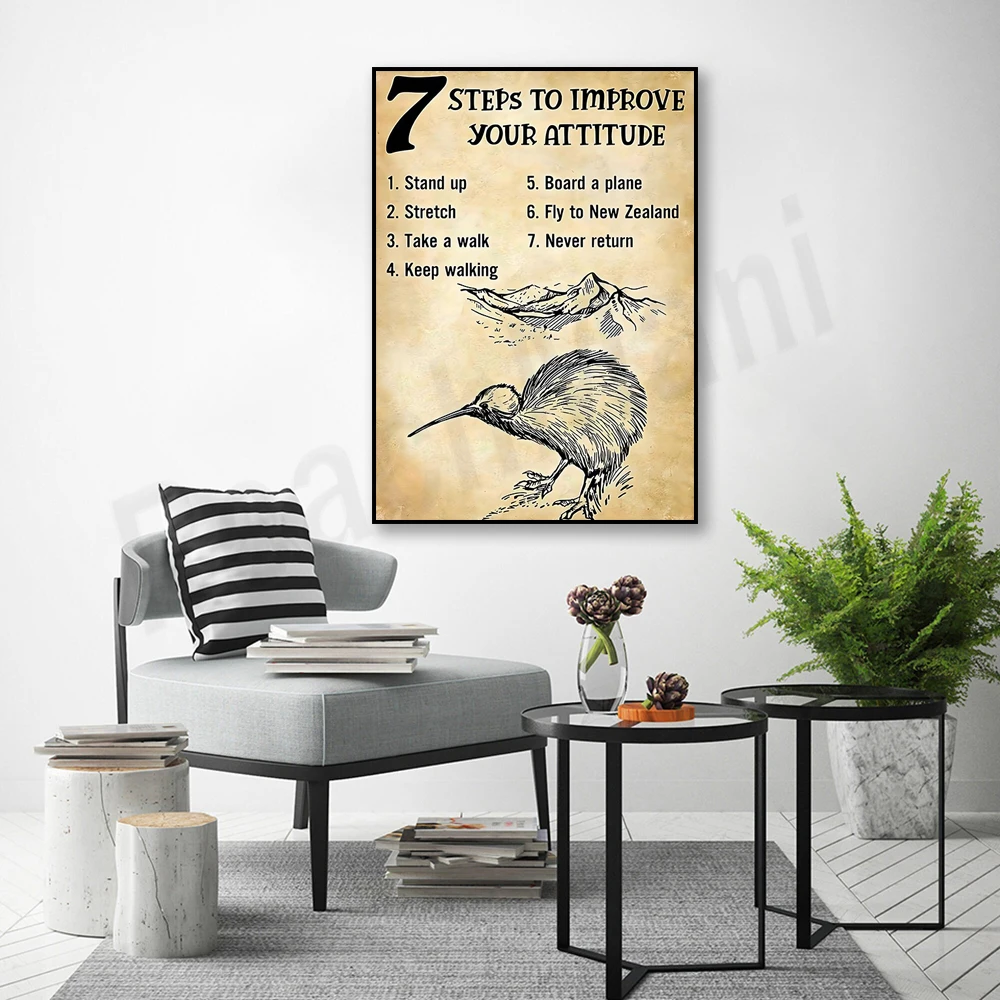 7 Ways to Improve Your Attitude New Zealand Poster Poster Canvas Wall Art, Home Wall Decor