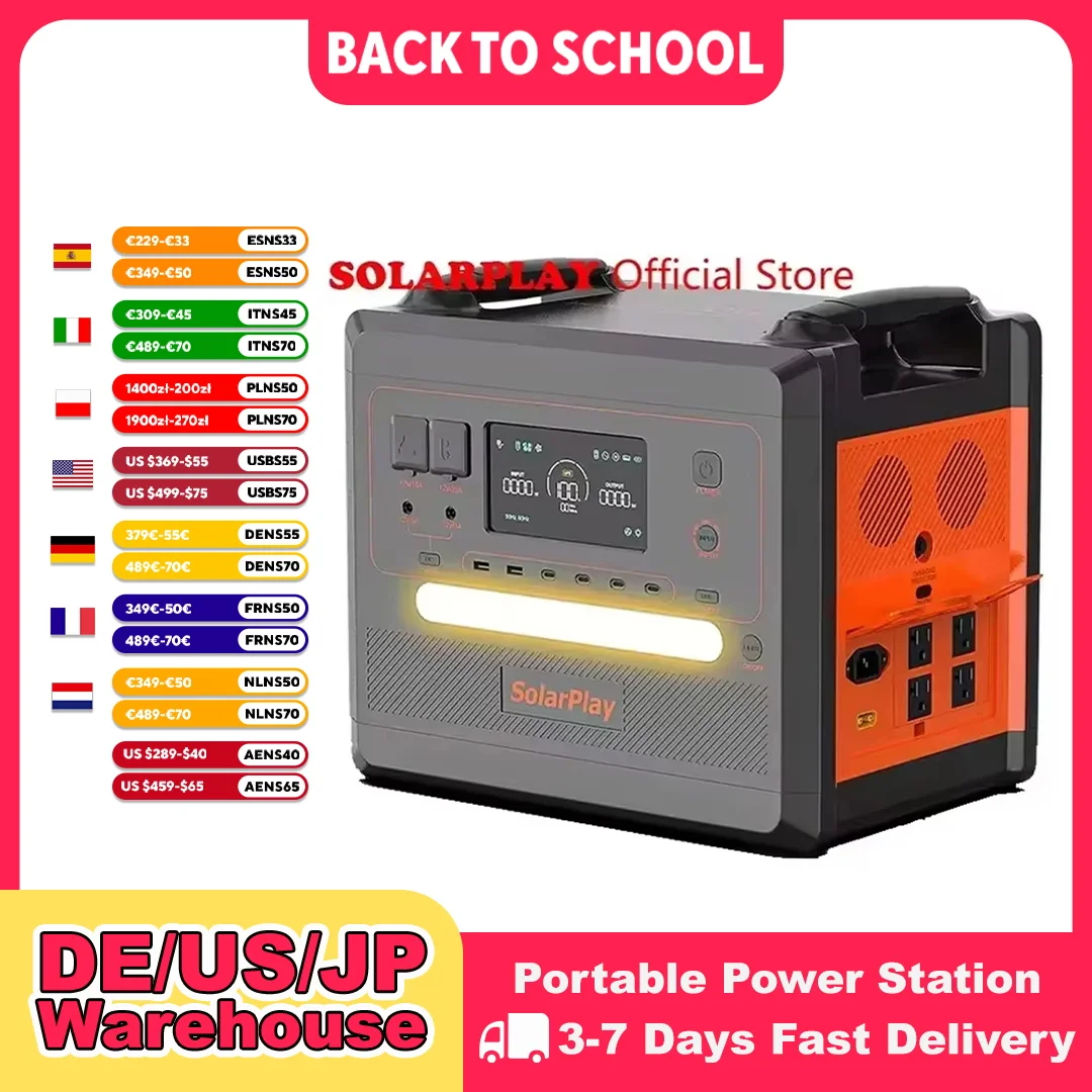 SOLARPLAY Portable Power Station 2500W/2300Wh Solar Generator with 4 AC Outlets (4800W Pea
