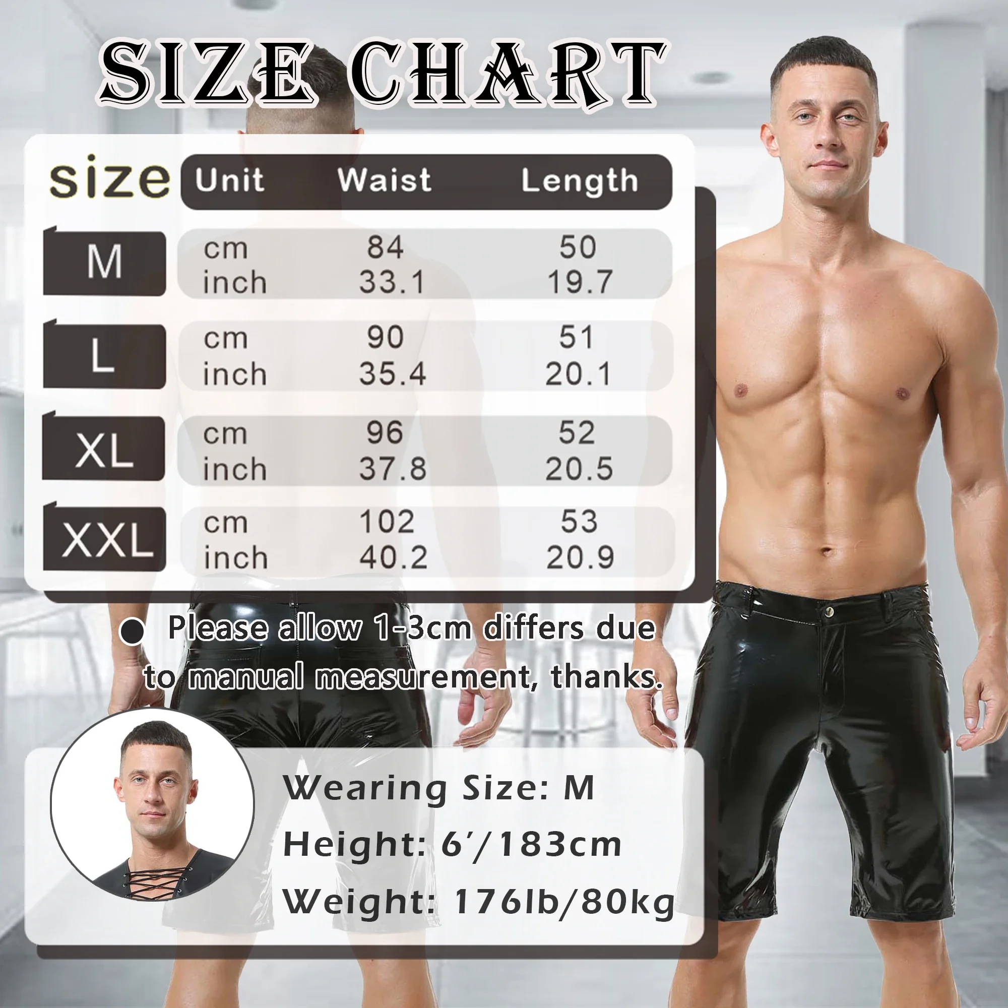 Sexy Men PVC Wet Look Leather Boxer Shorts Stage Performance Costume Black/red Sexy Slim Men Shiny Leather Night Clubwear Shorts