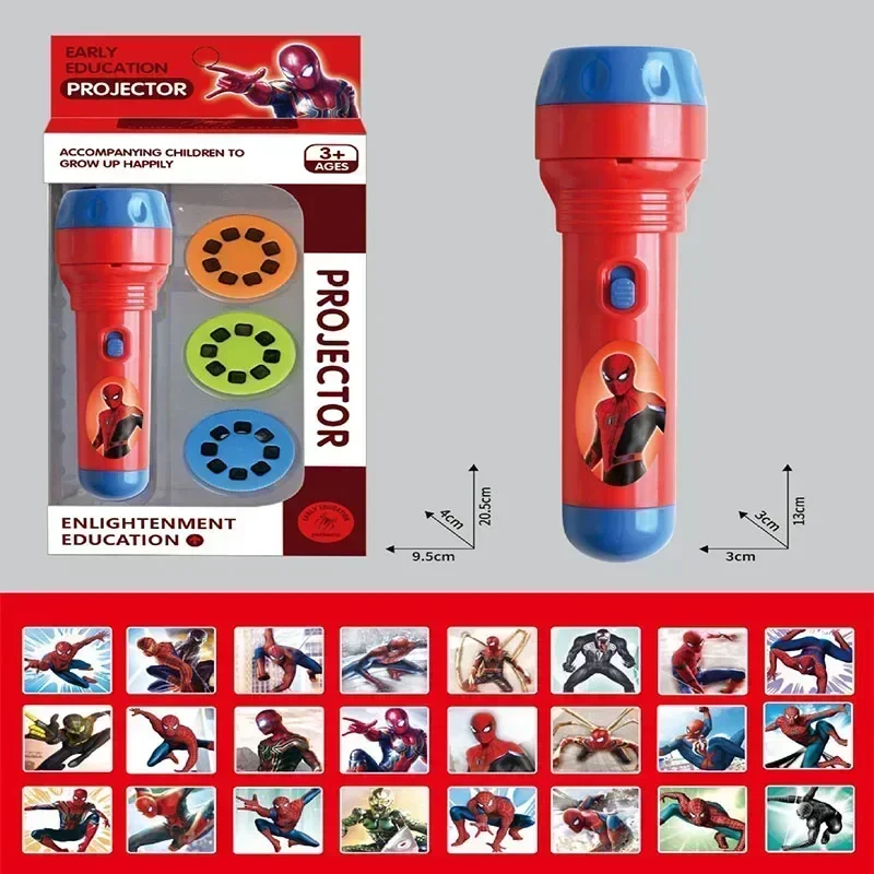 Disney Marvel The Avengers Spiderman Children Torch Lamp Flashlight Projector Toy Anime Kawaii Spider Man Flashlight Kids Gift