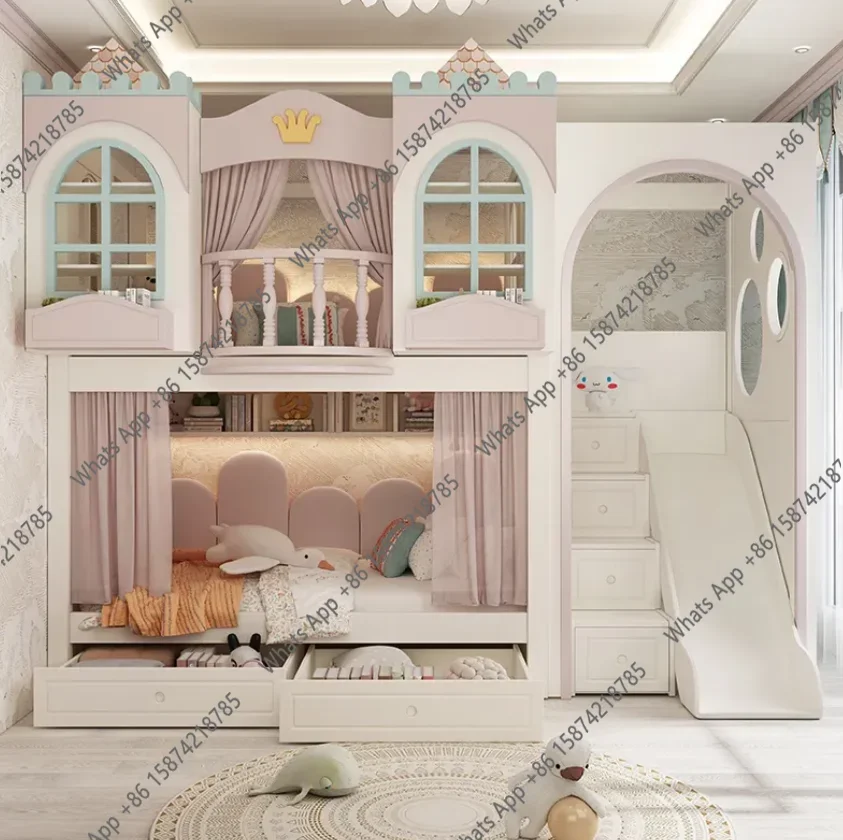 

N63 Children's bed, bunk bed, double bunk bed,, girls' treehouse, princess, mother, high and low mother, mother,