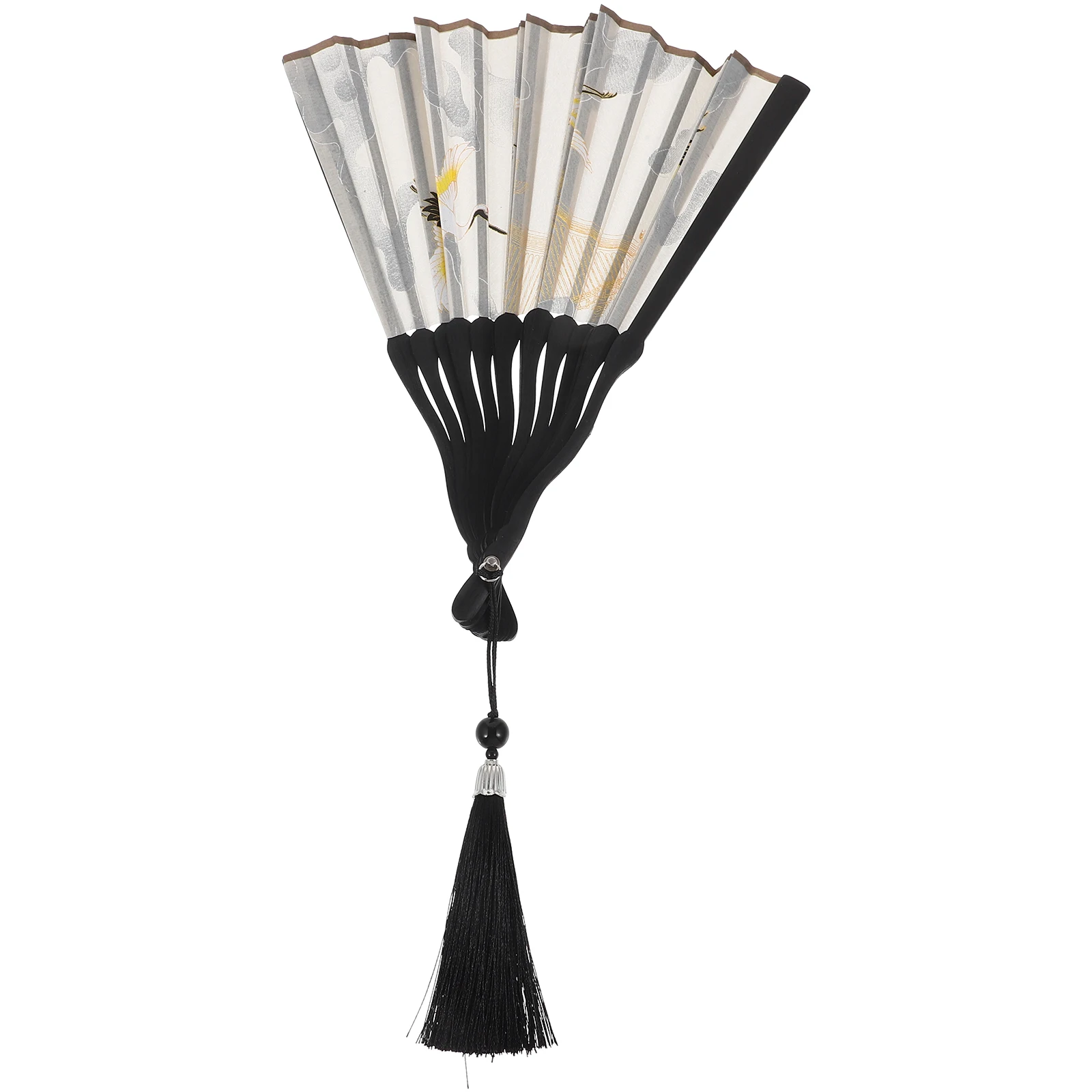 

Retro Chinese Folding Fan Silk Tassel Handheld Fan Elegant Design for Dance Performance Wedding Party Photography Prop