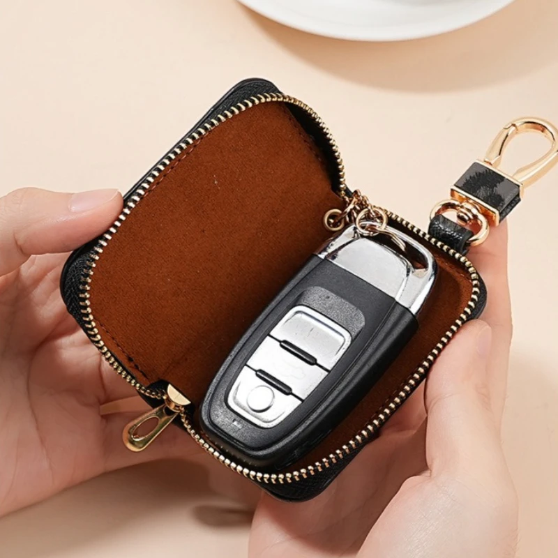 Leopard Pattern Car Key Case Leather Key Holder with Keychain for Men Women Car Accessories
