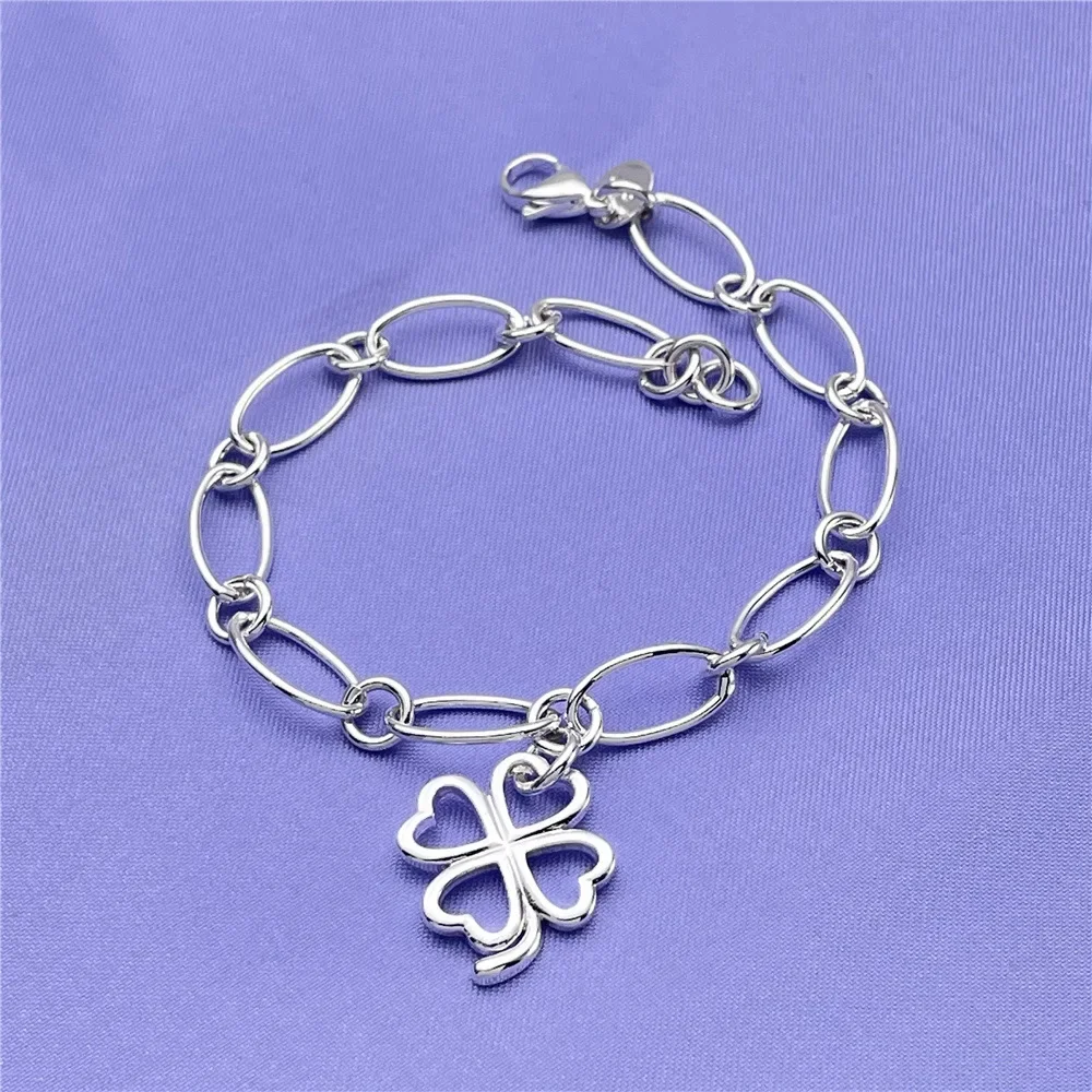 Fashion Kpop 925 Sterling Silver Pretty Four-Leaf Clover Bracelets For Women Street Versatile Jewelry Wedding Party Gifts view 4