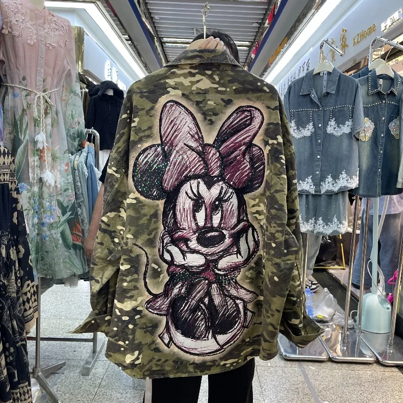 Autumn Pure Cotton Loose Top Blouse Mid-Length Stylish Denim Long Sleeves Shirt Single-Breasted Casual Y2k Blouse Jacket Ladies