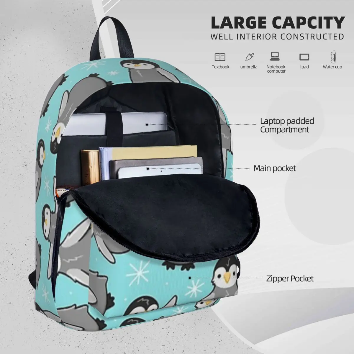 Pinguim pintinhos mochilas grande capacidade estudante saco de livro bolsa de ombro portátil à prova dwaterproof água crianças saco escolar