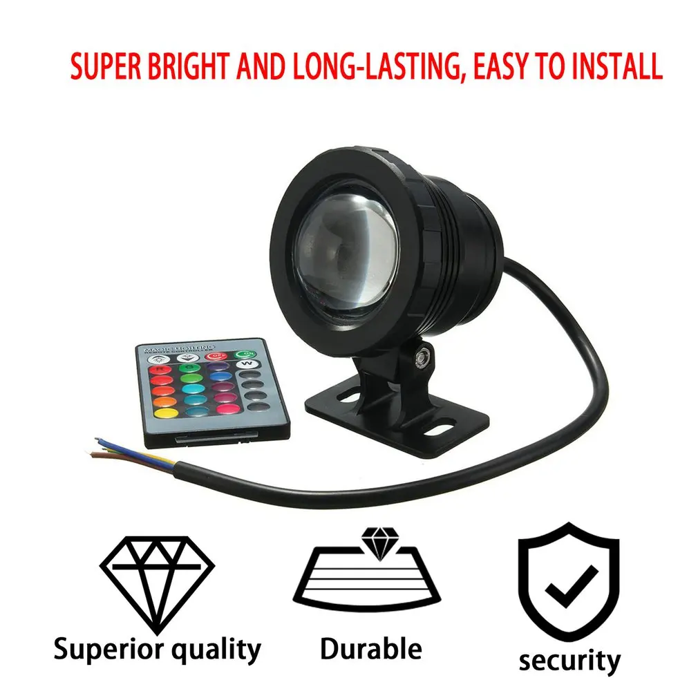 Pool Pond Spotlight RGB LED Light Waterproof 10W Garden Fountain Super Bright Underwater Light Lamp With Remote Control