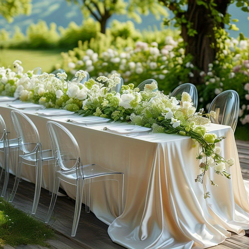 Satin-Tischdecke Rechteckig Seidig Glatter Stoff Hochzeitstisch-Dekorationen für Geburtstagsfeier Brautparty Babyparty Hintergrund-Drapierungen – Detail 4