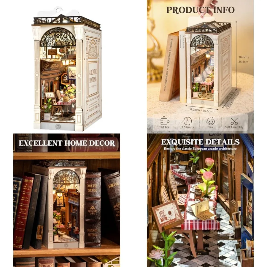 

DIY Book Nook Kits Dollhouse Room Bookstore Miniature House with LED Light 3D Wooden Puzzles for Adults Booknook Bookshelf Inse