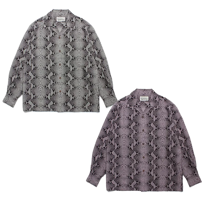 

Trend Brand WACKO MARIA Full Print Snake Print Long Sleeve Shirt Street Vintage Men's Tops Women's Shirts