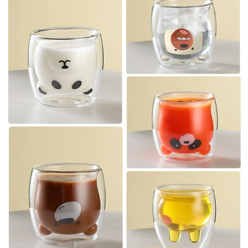 

Versatile Double Layer Glass Cup Drinking Cup Animal Shaped Double-Walled Insulated Glasses Suitable for Various Uses 45BE