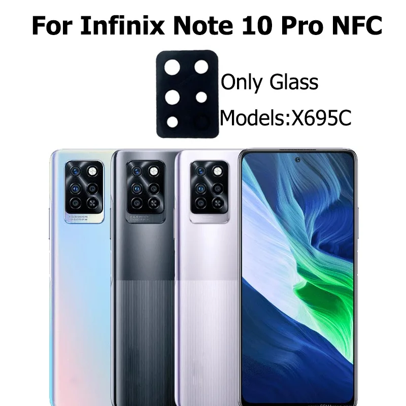 New For Infinix Note 10 Pro NFC Rear Back Camera Glass Lens Cover With Glue Sticker Adhesive Repair Parts