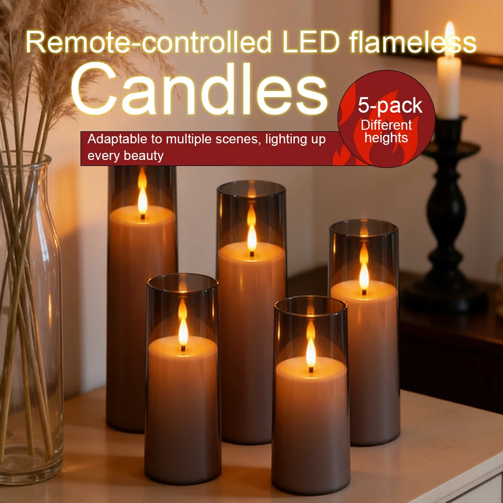 

Realistic Gery LED Electronic Candle Lights 5 Pieces with Remote Timer for Cozy Bedroom Living Room Romantic Dinner Decoration