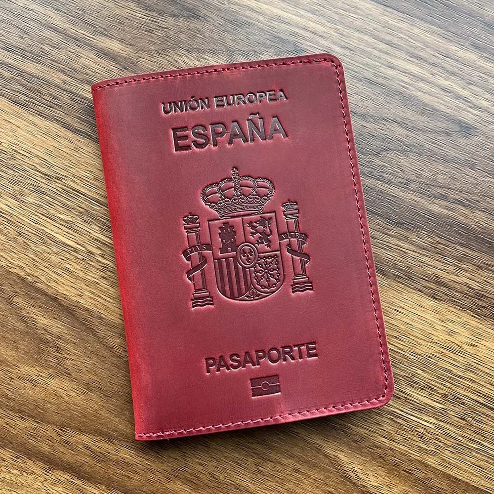 Oryginalna skórzana okładka na paszport Hiszpanii Crazy Horse Funda Pasaporte Business unisex trwała hiszpańska