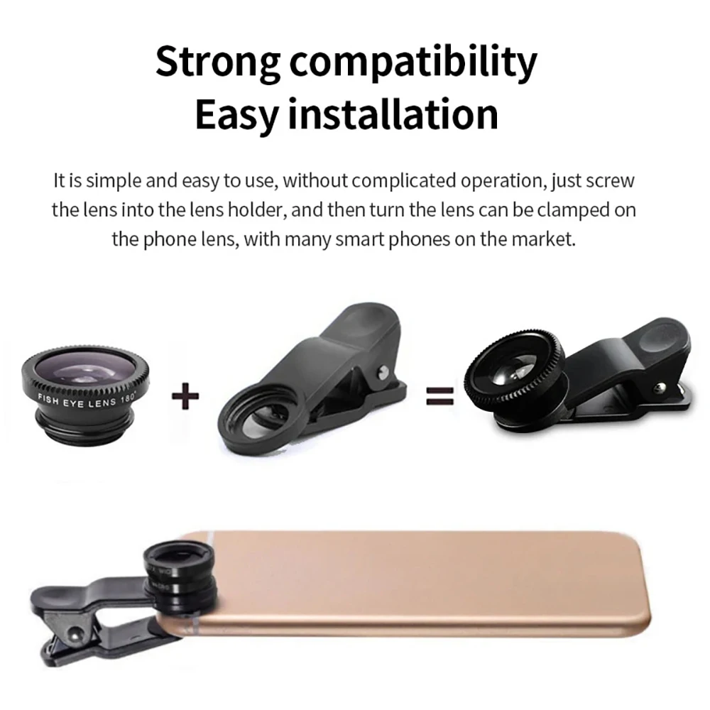 Exquisite 3in 1 phone lens kit With 0.67X Wide Angle Fish Eye Macro Lens Clip On The Phone for Smartphone iPhone Samsung Xiaomi