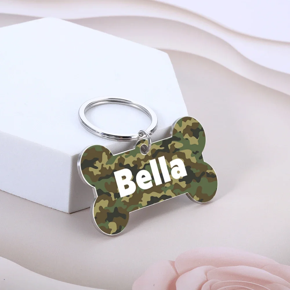 Personalized Pet Dog Tags Camouflage Bone ID Tags Customized Name Kitten Puppy Anti-lost Collar Tag for Dog Cat Nameplate Pets