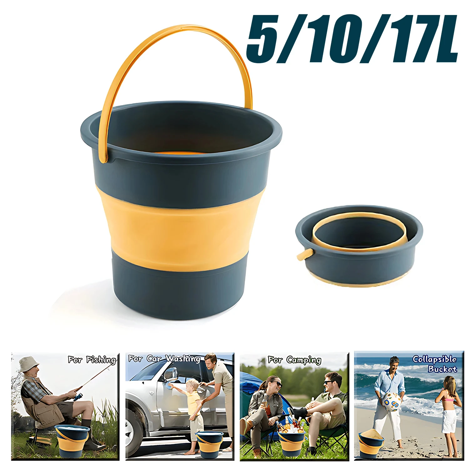 5/10/17L Portable Folding Bucket Multifunctional Thickened Silicone Bucket for Car Washing and Fishing Camping Folding Bucket 